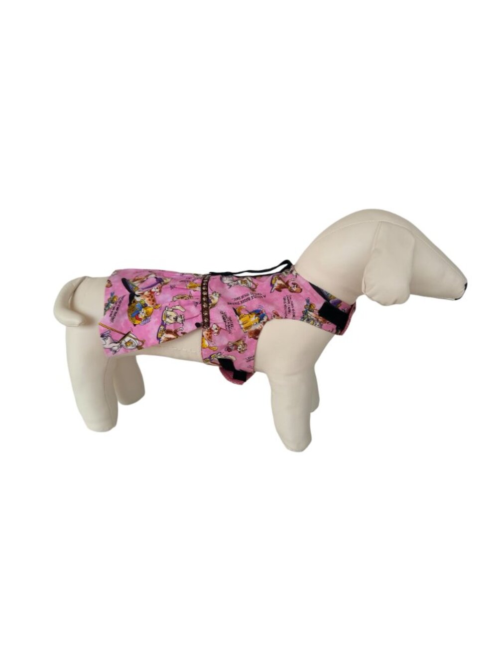 Handmade Small Breed Dog Adjustable Dress w Harness Pink Cat & Dog Funny Cartoon